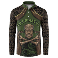 Personalised Hawaii Tiki Pirates Button Sweatshirt Kakau Pattern Polynesian Style DT05 Green - Polynesian Pride