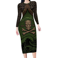 Personalised Hawaii Tiki Pirates Family Matching Long Sleeve Bodycon Dress and Hawaiian Shirt Kakau Pattern Polynesian Style