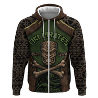 Personalised Hawaii Tiki Pirates Hoodie Kakau Pattern Polynesian Style DT05 Zip Hoodie Green - Polynesian Pride