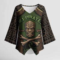 Personalised Hawaii Tiki Pirates Kimono Sleeve Blouse Kakau Pattern Polynesian Style DT05 Female Green - Polynesian Pride