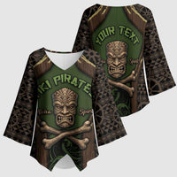 Personalised Hawaii Tiki Pirates Kimono Sleeve Blouse Kakau Pattern Polynesian Style DT05 - Polynesian Pride