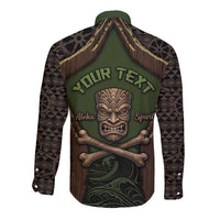 Personalised Hawaii Tiki Pirates Long Sleeve Button Shirt Kakau Pattern Polynesian Style DT05 - Polynesian Pride