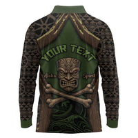 Personalised Hawaii Tiki Pirates Long Sleeve Polo Shirt Kakau Pattern Polynesian Style DT05 - Polynesian Pride