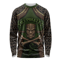 Personalised Hawaii Tiki Pirates Long Sleeve Shirt Kakau Pattern Polynesian Style DT05 Unisex Green - Polynesian Pride