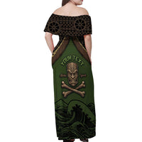 Personalised Hawaii Tiki Pirates Off Shoulder Maxi Dress Kakau Pattern Polynesian Style DT05 - Polynesian Pride