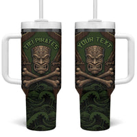 Personalised Hawaii Tiki Pirates Tumbler With Handle Kakau Pattern Polynesian Style DT05 One Size: 40 oz Green - Polynesian Pride
