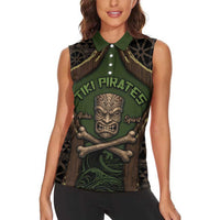 Personalised Hawaii Tiki Pirates Women Sleeveless Polo Shirt Kakau Pattern Polynesian Style DT05 - Polynesian Pride