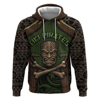 Personalised Hawaii Tiki Pirates Zip Hoodie Kakau Pattern Polynesian Style DT05 Pullover Hoodie Green - Polynesian Pride