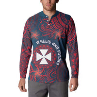 Personalised Wallis And Futuna Button Sweatshirt Hibiscus Polynesian Tribal Pattern