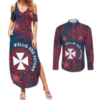 Personalised Wallis And Futuna Couples Matching Summer Maxi Dress and Long Sleeve Button Shirt Hibiscus Polynesian Tribal Pattern