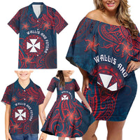 Personalised Wallis And Futuna Family Matching Off Shoulder Short Dress and Hawaiian Shirt Hibiscus Polynesian Tribal Pattern