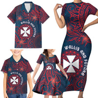 Personalised Wallis And Futuna Family Matching Short Sleeve Bodycon Dress and Hawaiian Shirt Hibiscus Polynesian Tribal Pattern
