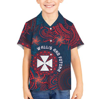 Personalised Wallis And Futuna Kid Hawaiian Shirt Hibiscus Polynesian Tribal Pattern