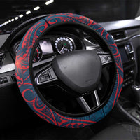 Wallis And Futuna Steering Wheel Cover Hibiscus Polynesian Tribal Pattern