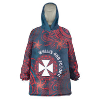 Personalised Wallis And Futuna Wearable Blanket Hoodie Hibiscus Polynesian Tribal Pattern