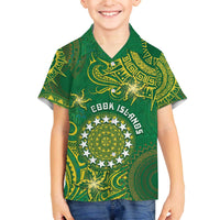 Personalised Cook Islands Family Matching Off The Shoulder Long Sleeve Dress and Hawaiian Shirt Hibiscus Polynesian Tribal Pattern