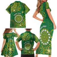 Personalised Cook Islands Family Matching Short Sleeve Bodycon Dress and Hawaiian Shirt Hibiscus Polynesian Tribal Pattern