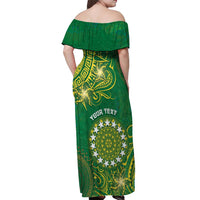 Personalised Cook Islands Off Shoulder Maxi Dress Hibiscus Polynesian Tribal Pattern DT05 - Polynesian Pride
