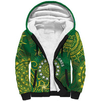Personalised Cook Islands Sherpa Hoodie Hibiscus Polynesian Tribal Pattern DT05 Unisex Green - Polynesian Pride