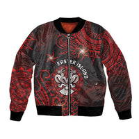 Personalised Easter Island Bomber Jacket Hibiscus Polynesian Tribal Pattern
