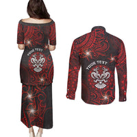 Personalised Easter Island Couples Matching Puletasi and Long Sleeve Button Shirt Hibiscus Polynesian Tribal Pattern DT05 - Polynesian Pride