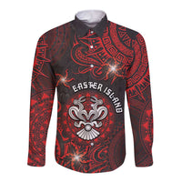 Personalised Easter Island Long Sleeve Button Shirt Hibiscus Polynesian Tribal Pattern DT05 Unisex Black - Polynesian Pride