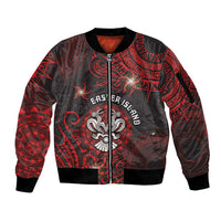 Personalised Easter Island Sleeve Zip Bomber Jacket Hibiscus Polynesian Tribal Pattern