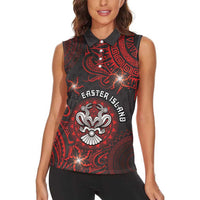 Personalised Easter Island Women Sleeveless Polo Shirt Hibiscus Polynesian Tribal Pattern