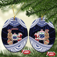 Samoa Christmas Ceramic Ornament Samoan Siva Dance With Santa DT05 Oval Navy - Polynesian Pride