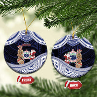 Samoa Christmas Ceramic Ornament Samoan Siva Dance With Santa DT05 Circle Navy - Polynesian Pride