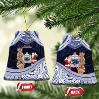 Samoa Christmas Ceramic Ornament Samoan Siva Dance With Santa DT05 Bell Flake Navy - Polynesian Pride