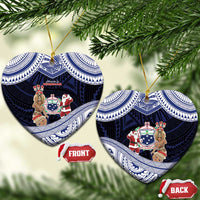 Samoa Christmas Ceramic Ornament Samoan Siva Dance With Santa DT05 Heart Navy - Polynesian Pride