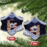 Samoa Christmas Ceramic Ornament Samoan Siva Dance With Santa DT05 Snow Flake Navy - Polynesian Pride