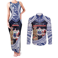 Samoa Christmas Couples Matching Tank Maxi Dress and Long Sleeve Button Shirt Samoan Siva Dance With Santa - Polynesian Pride