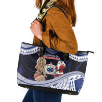 Samoa Christmas Leather Tote Bag Samoan Siva Dance With Santa - Polynesian Pride