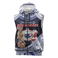 Samoa Christmas Sleeveless Zip Hoodie Samoan Siva Dance With Santa DT05 Navy - Polynesian Pride