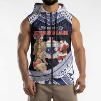 Samoa Christmas Sleeveless Zip Hoodie Samoan Siva Dance With Santa DT05 - Polynesian Pride