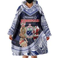 Samoa Christmas Wearable Blanket Hoodie Samoan Siva Dance With Santa - Polynesian Pride