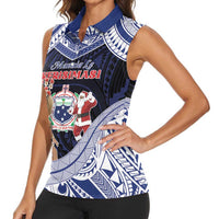 Samoa Christmas Women Sleeveless Polo Shirt Samoan Siva Dance With Santa - Polynesian Pride