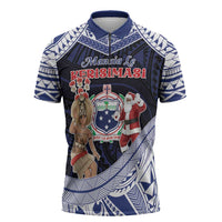 Samoa Christmas Zipper Polo Shirt Samoan Siva Dance With Santa DT05 Navy - Polynesian Pride