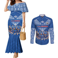Toa Samoa Couples Matching Mermaid Dress and Long Sleeve Button Shirt Samoan Warrior Spirit Rugby - Polynesian Pride