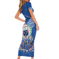 Toa Samoa Short Sleeve Bodycon Dress Samoan Warrior Spirit Rugby - Polynesian Pride