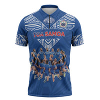 Toa Samoa Zipper Polo Shirt Samoan Warrior Spirit Rugby DT05 Blue - Polynesian Pride