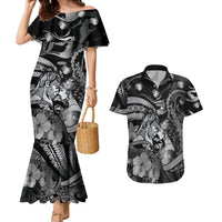 Personalised Maori Romantic Valentine Couples Matching Mermaid Dress and Hawaiian Shirt The Hongi Kiss Black Galaxy