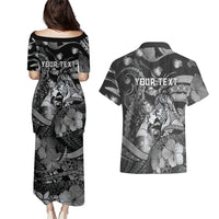 Personalised Maori Romantic Valentine Couples Matching Puletasi and Hawaiian Shirt The Hongi Kiss Black Galaxy