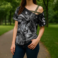 Personalised Maori Romantic Valentine Cross Shoulder Shirt The Hongi Kiss Black Galaxy DT05 - Polynesian Pride
