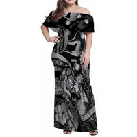 Personalised Maori Romantic Valentine Family Matching Off Shoulder Maxi Dress and Hawaiian Shirt The Hongi Kiss Black Galaxy