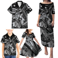 Personalised Maori Romantic Valentine Family Matching Puletasi and Hawaiian Shirt The Hongi Kiss Black Galaxy