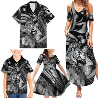 Personalised Maori Romantic Valentine Family Matching Summer Maxi Dress and Hawaiian Shirt The Hongi Kiss Black Galaxy
