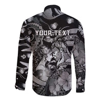 Personalised Maori Romantic Valentine Long Sleeve Button Shirt The Hongi Kiss Black Galaxy DT05 - Polynesian Pride